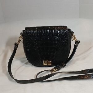 Brahim Sonny Elegant Black Crocodile-Embossed Shoulder/Crossbody Bag